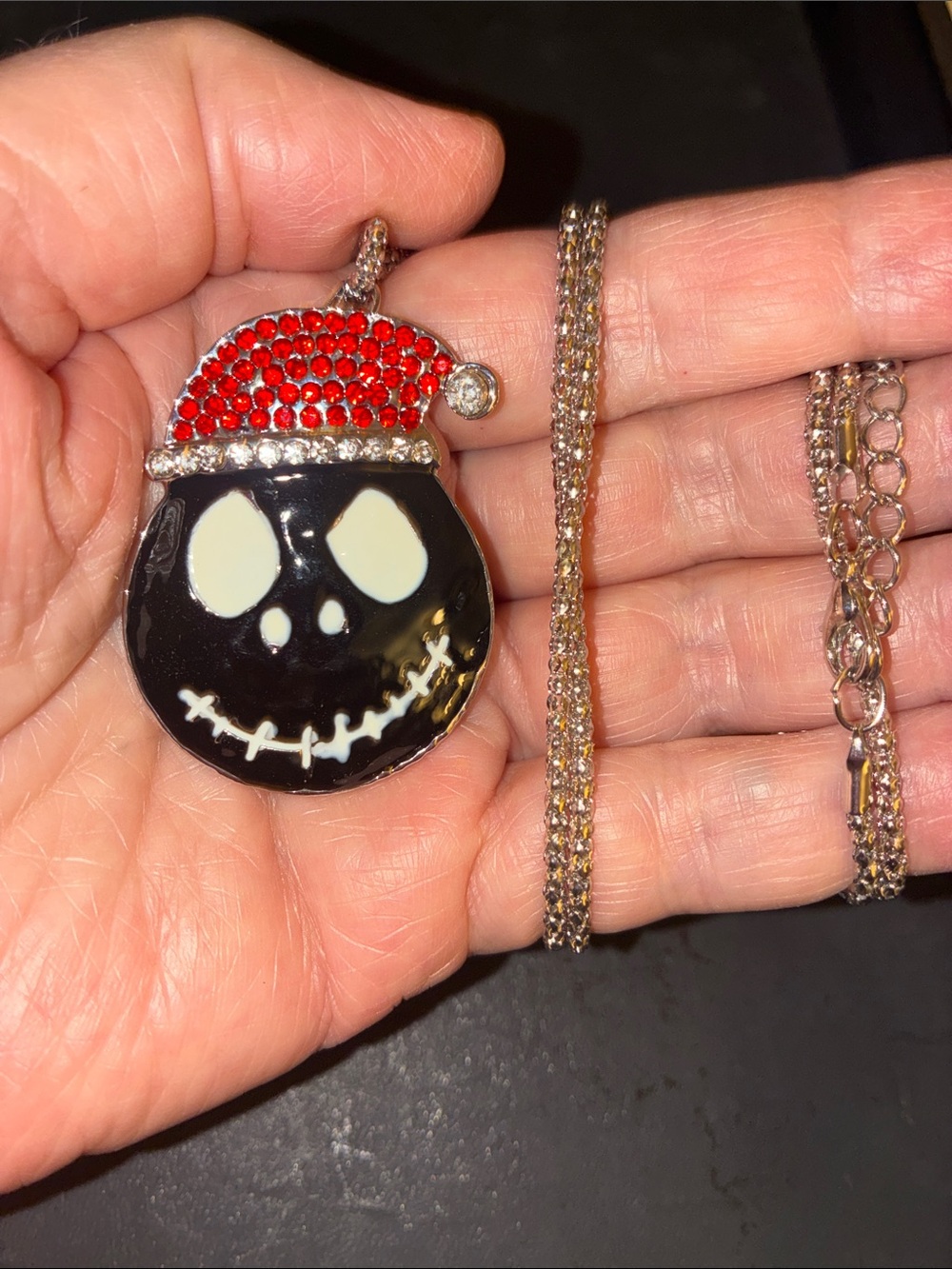 Holiday Skull Pendant Necklace in Black and Red